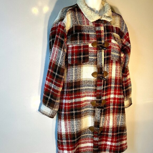 Maurices SZXXL Chunky Plaid Coat Toggles Sherpa Collar Western Preppy Ranch - Picture 3 of 12